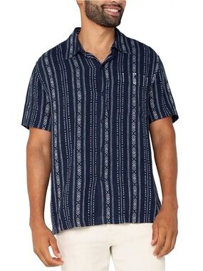 LIVERPOOL Los Angeles Men's Button-Up Linen Patterned SS Shirt Blue Multi XL